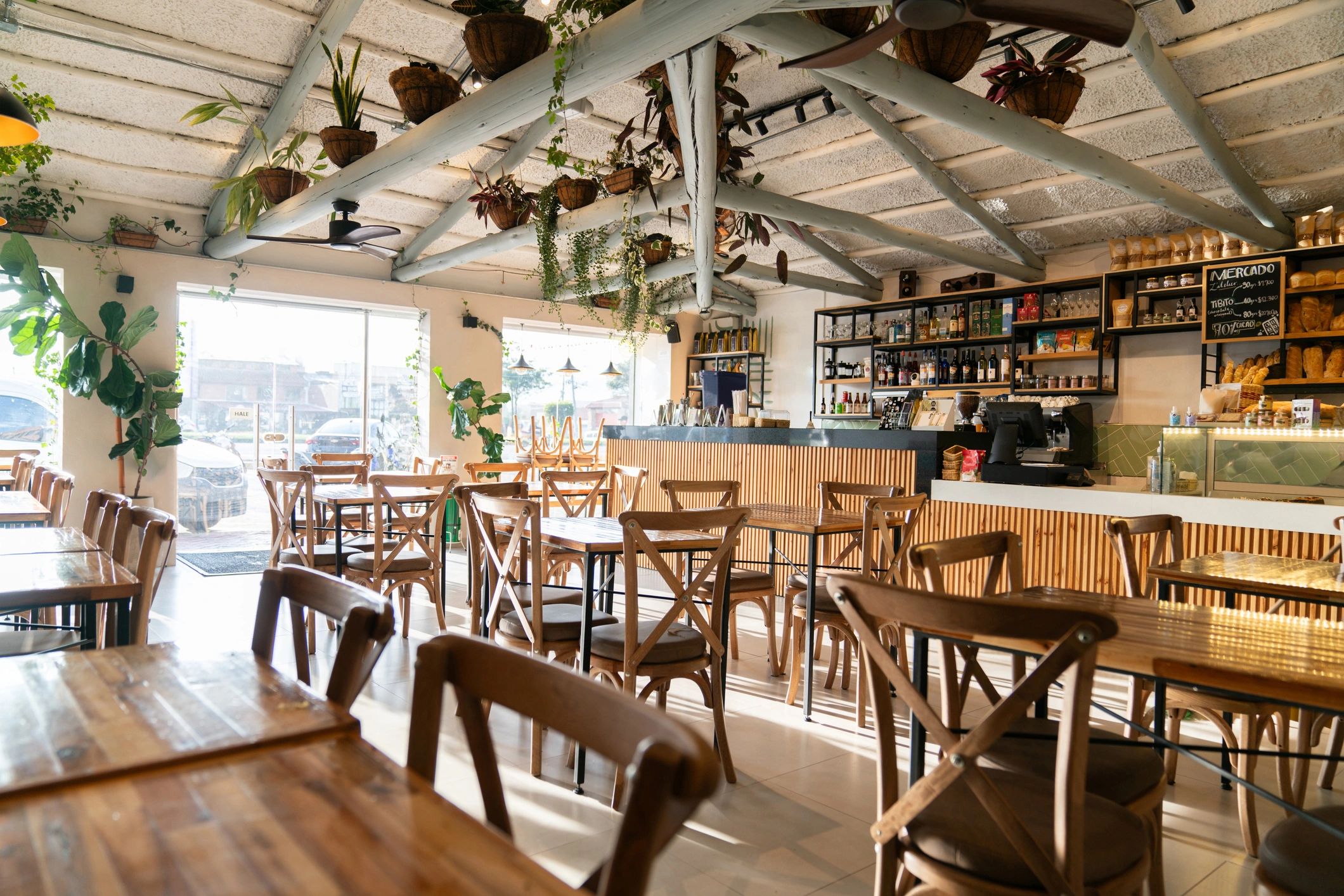 Coffee shop interior with empty tables